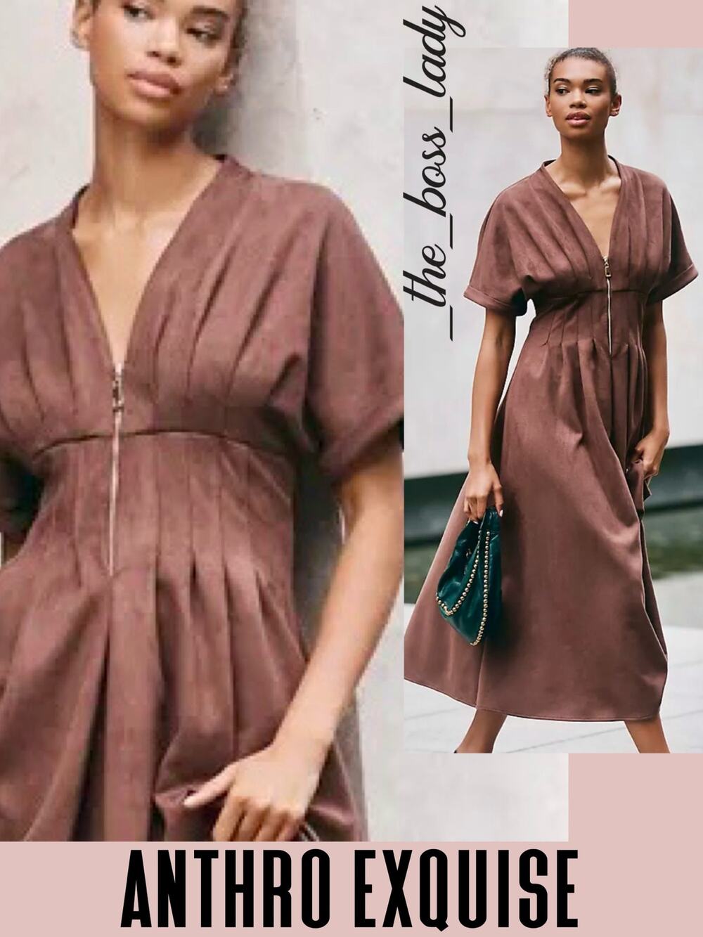 Anthropologie The Tobie Faux-Suede shirt Dress by Exquise Small midi pleated